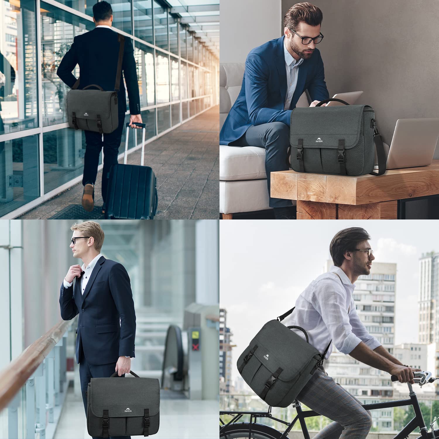 Messenger Bag for Men, Women Briefcases Lightweight Men's Laptop Bag 15.6 inch Water Resistant Crossbody School Satchel Bags for Boys Computer Work Office Bag with Shoulder Strap, Black - Image 7